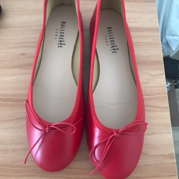 New Ballerette Red Leather Ballet Flats - Picture 1 of 2